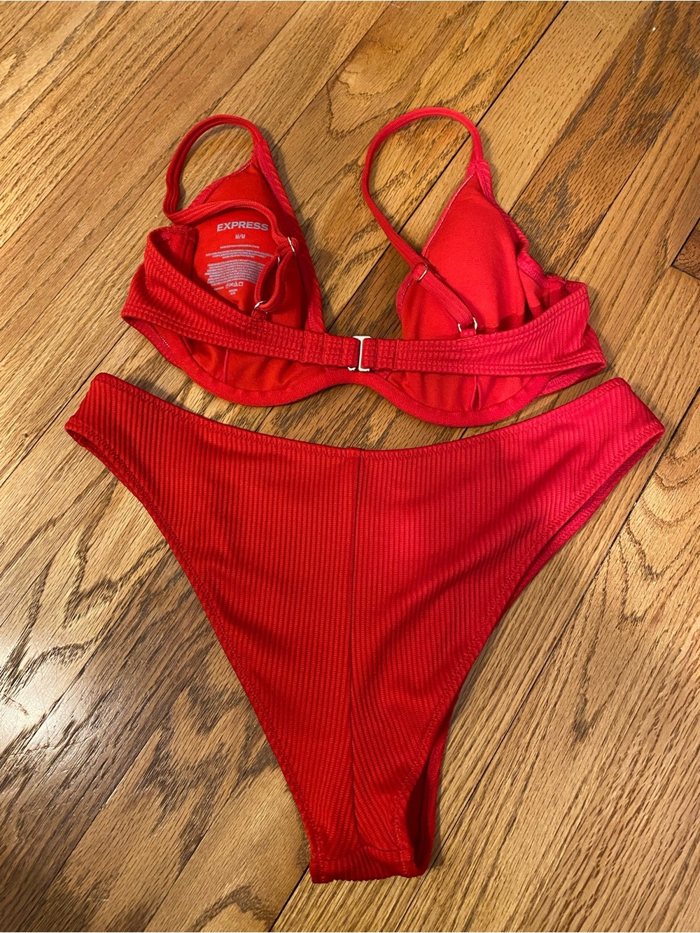 Express Red Ribbed Underwire Bikini Set - Picture 3 of 4